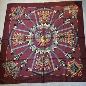 Hermes Egyptian Classic Maroon and Gold Scarf